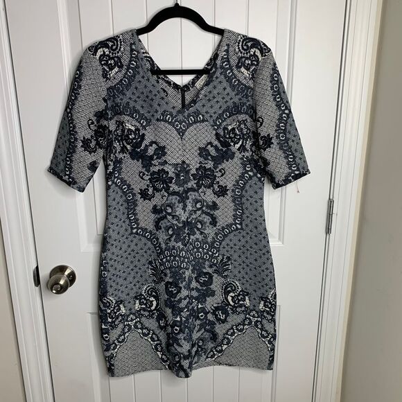 Baraschi Anthropologie Lace Print Bodycon Cocktail Dress goth whimsygoth Size‎ 6 - Picture 1 of 6